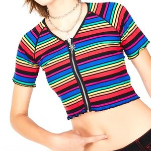 DOLLS KILL new NWT rainbow striped ribbed crop too